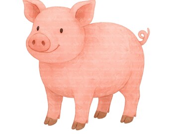 Watercolor Farm Animal Clipart, Pig, Cow, Horse (Digital Download)
