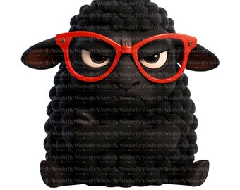 14 Black Sheep Clipart Set: Nerdy Cartoon PNGs for Stickers, Scrapbooking & Classroom Decor