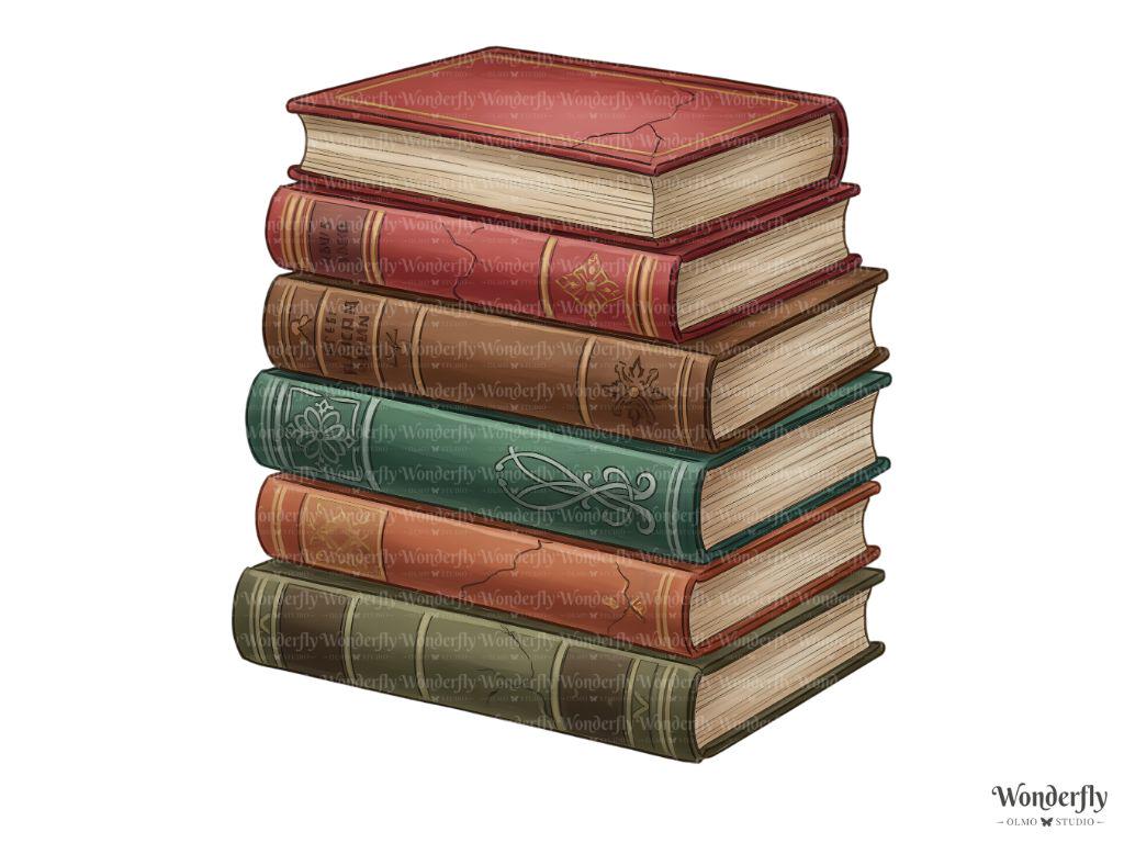 10 Stack of Vintage Leather Books Clipart: Watercolor Pngs (digital ...