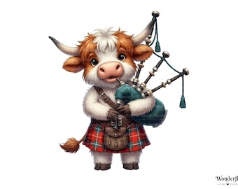 6 vaches écossaises jouant de la cornemuse Clipart : Illustration au format PNG (téléchargement numérique)