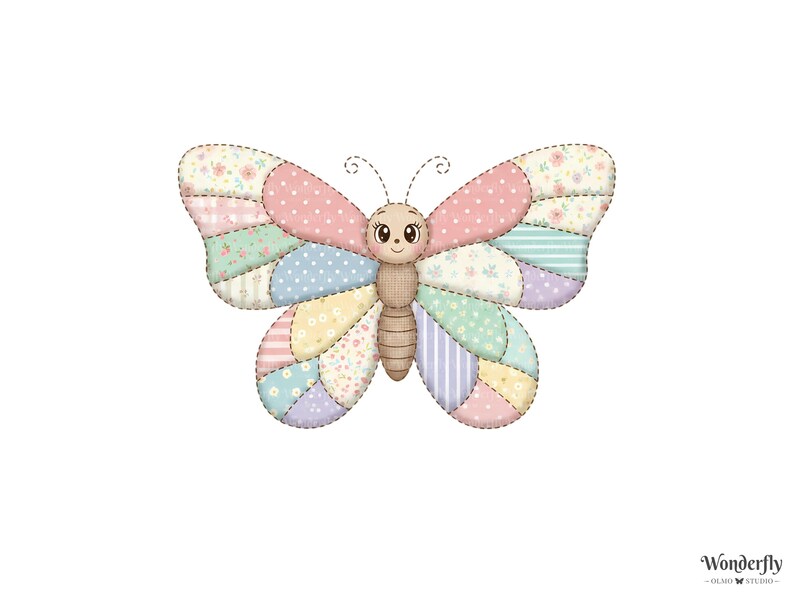 21 cliparts papillon patchwork : fichiers PNG pour scrapbooking (téléchargement numérique) image 1