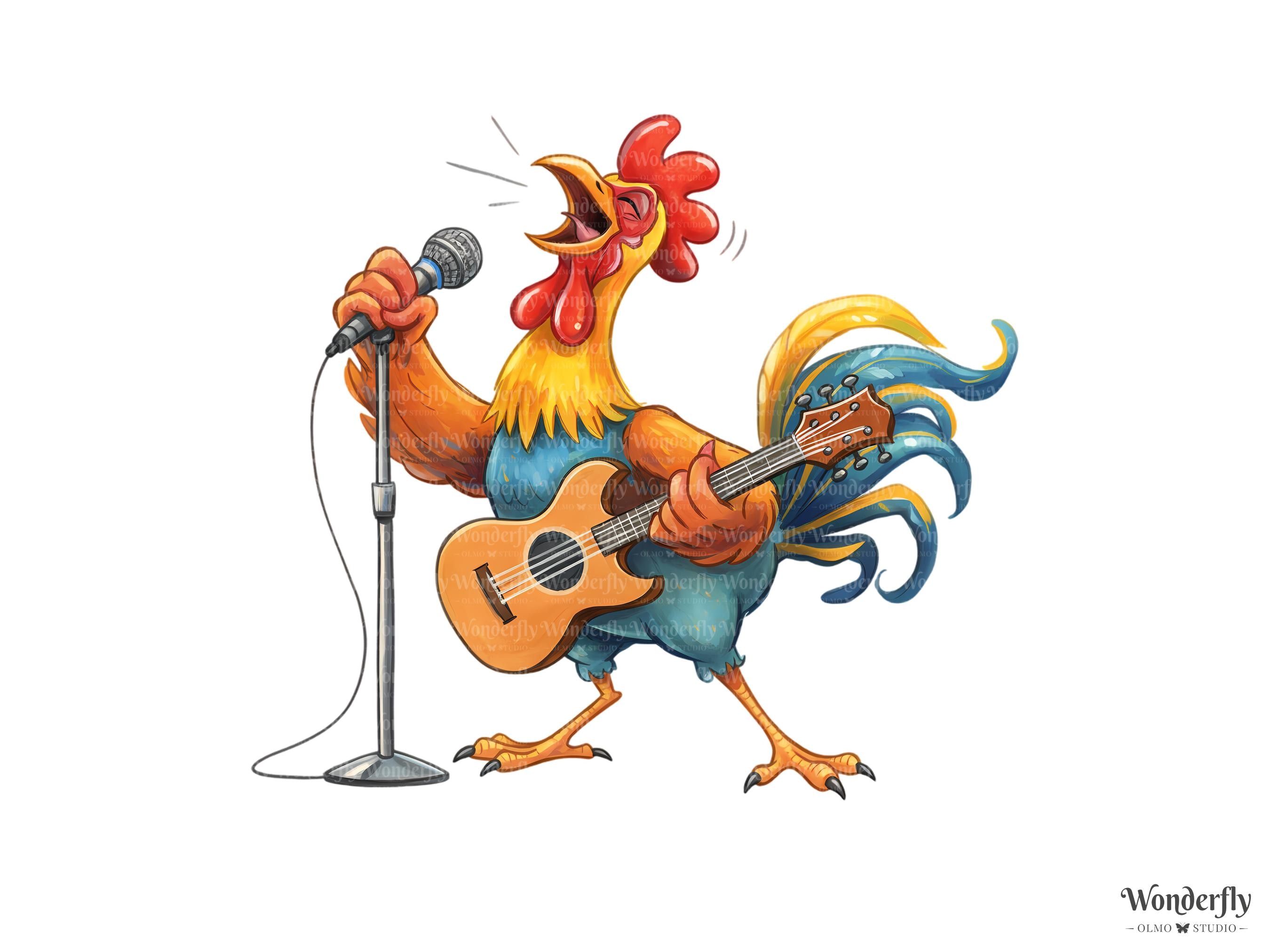 Singer Rooster 10 Cartoon Rooster Singer Musician Clipart: Band Pngs (digital Download ...