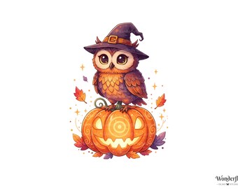 15 Halloween Wizard Owls Clipart Set: Magical PNGs for Scrapbooking, Crafts, Sublimation