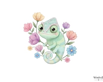 17 Watercolor Baby Chameleon Clipart: Animal PNGs (Digital Download)