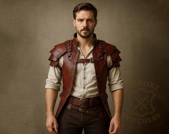 Handgefertigte Steampunk Schulterschutz | Individueller Mittelalter Leder Harness für Männer | Festival, Cosplay & LARP Outfit