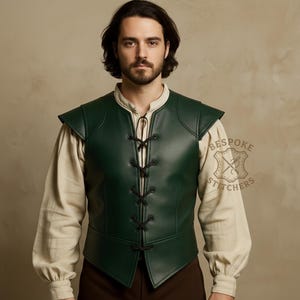 Men’s Green Leather Laced Vest | Medieval Renaissance Jerkin | Fantasy LARP Armor Waistcoat |Custom Handmade Cosplay Costume |Warrior Outfit