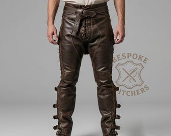 Handmade Men's Genuine Leather Pants | Medieval Renaissance Costume Trousers |Custom Steampunk Leather Armor Style|Festival & Cosplay Outfit