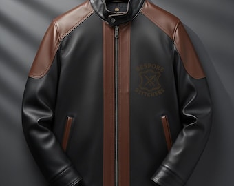 Handmade Black & Brown Leather Jacket for Men – Genuine Sheepskin Biker Coat, Retro Motorcycle Jacket, Custom Fit Vintage Moto Rider Jacket