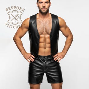 Handmade Men&#39;s Genuine Leather Vest & Shorts Set | Custom Black Sleeveless Outfit |Tailored Leather Festival Wear|Personalized Two-Piece Set