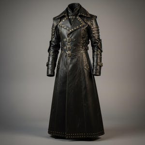 Leather Long Jacket With Studs - Etsy