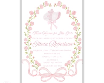 Invitación imprimible para baby shower en acuarela: Gracias al cielo por las niñas (Plantilla de 5x7 para descarga digital) Grandmillenial