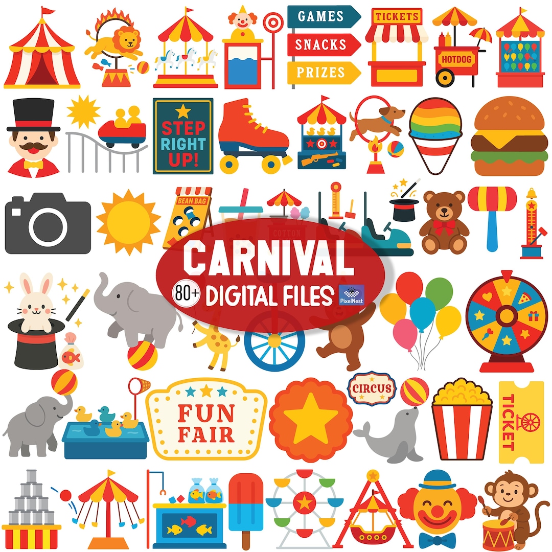 Carnival Digital Files, Carnival SVG Bundle, Circus Games Rides Food ...
