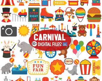 Carnival Digital Files, Carnival SVG Bundle, Circus Games Rides Food and Animals, Vintage Circus Clipart(Digital Download)