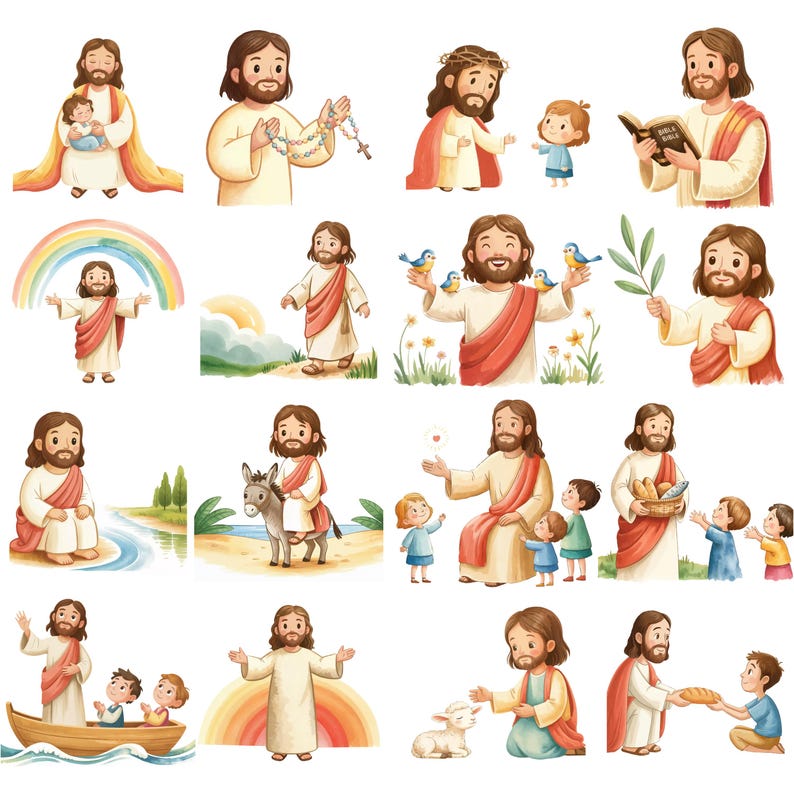 Jesus Watercolor Clipart Bundle, Bible Story Illustration, Jesus Christ ...