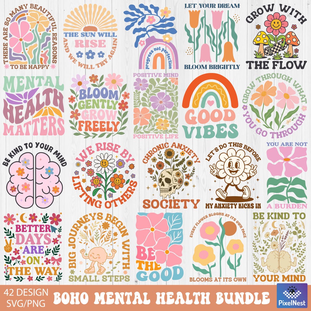 Trendy Mental Health SVG PNG, Boho Mental Health T-shirt Svg Bundle ...