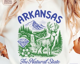 Arkansas The Natural State Shirt PNG, Vintage Deer Mountain Graphic, Arkansas State Sublimation, American State Shirt PNG, state camping png