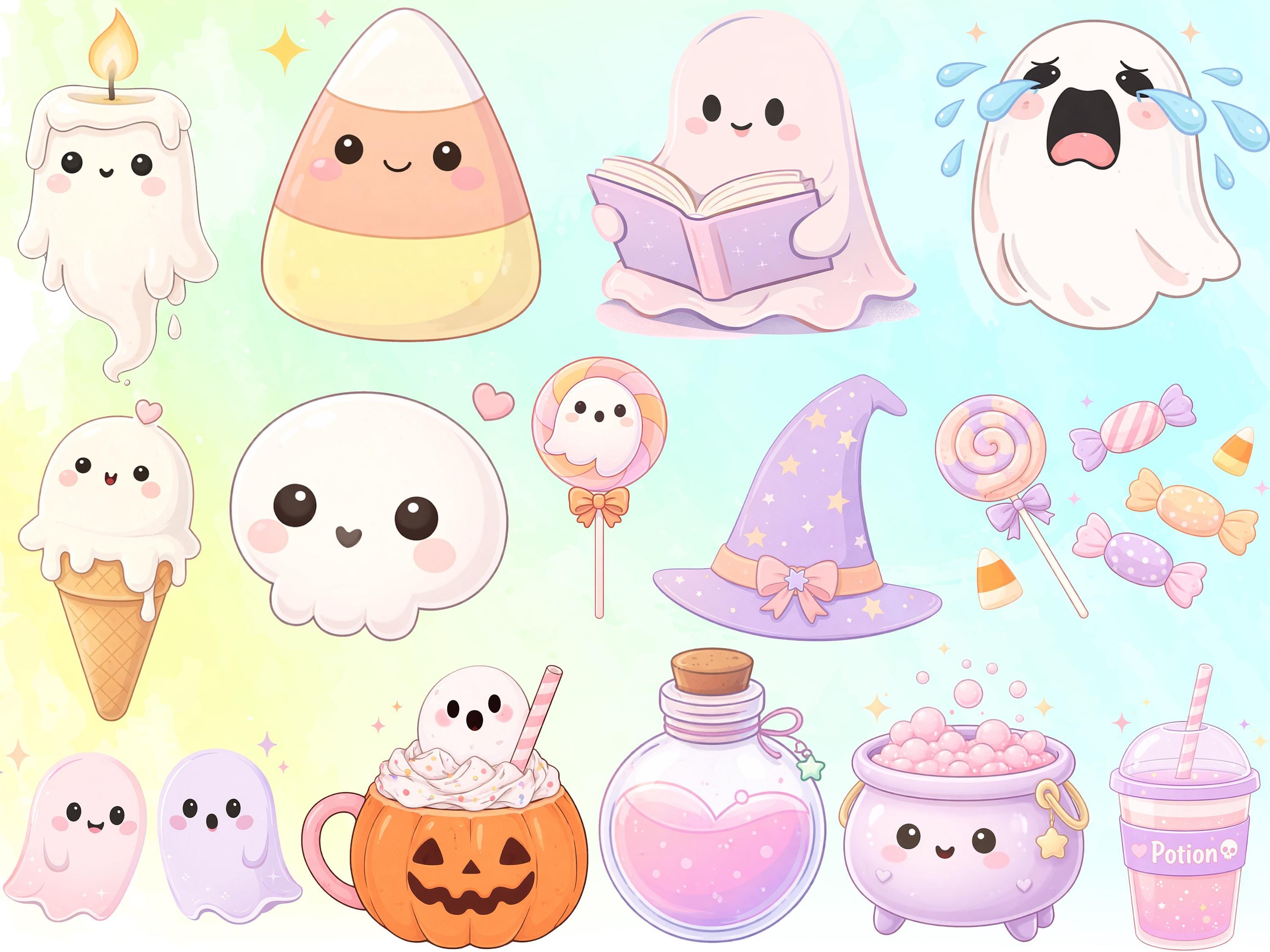 Pastel Halloween Clipart Bundle, Cute Spooky Kawaii Halloween Png ...