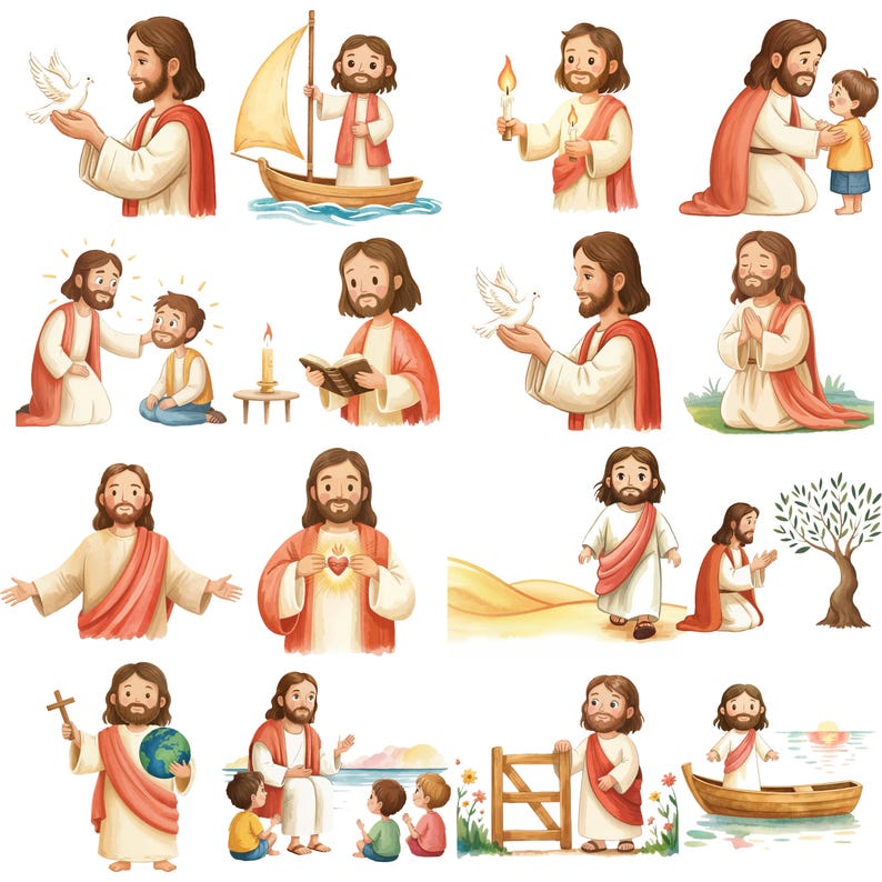 Jesus Watercolor Clipart Bundle, Bible Story Illustration, Jesus Christ ...