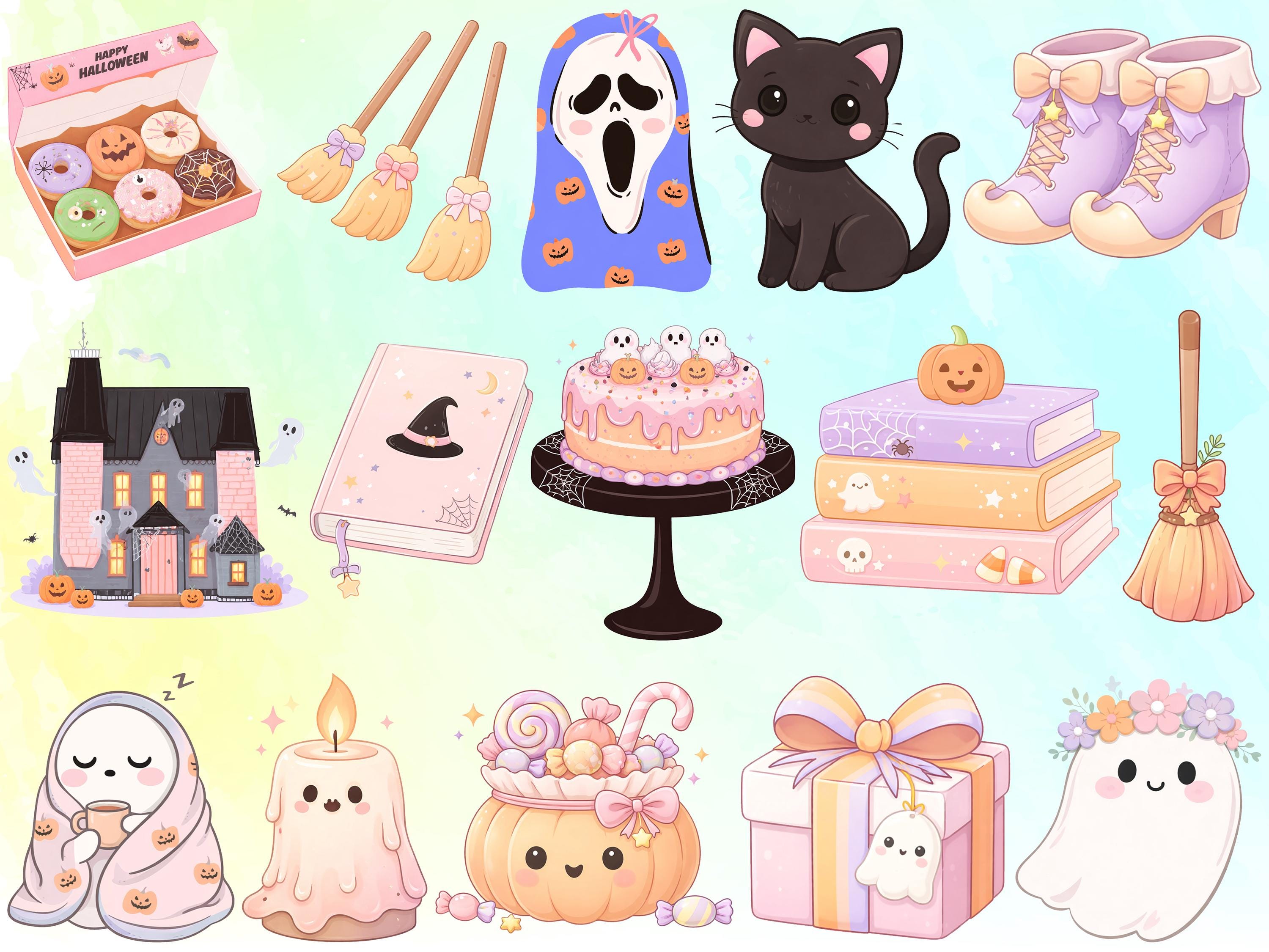 Pastel Halloween Clipart Bundle, Cute Spooky Kawaii Halloween Png ...
