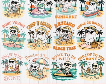Griezelige zomer Horror Shirt PNG, kawaii Spooky Beach Vibes clipart bundel, zomer Halloween sublimatie, zomer Halloween kawaii Ghost Svg