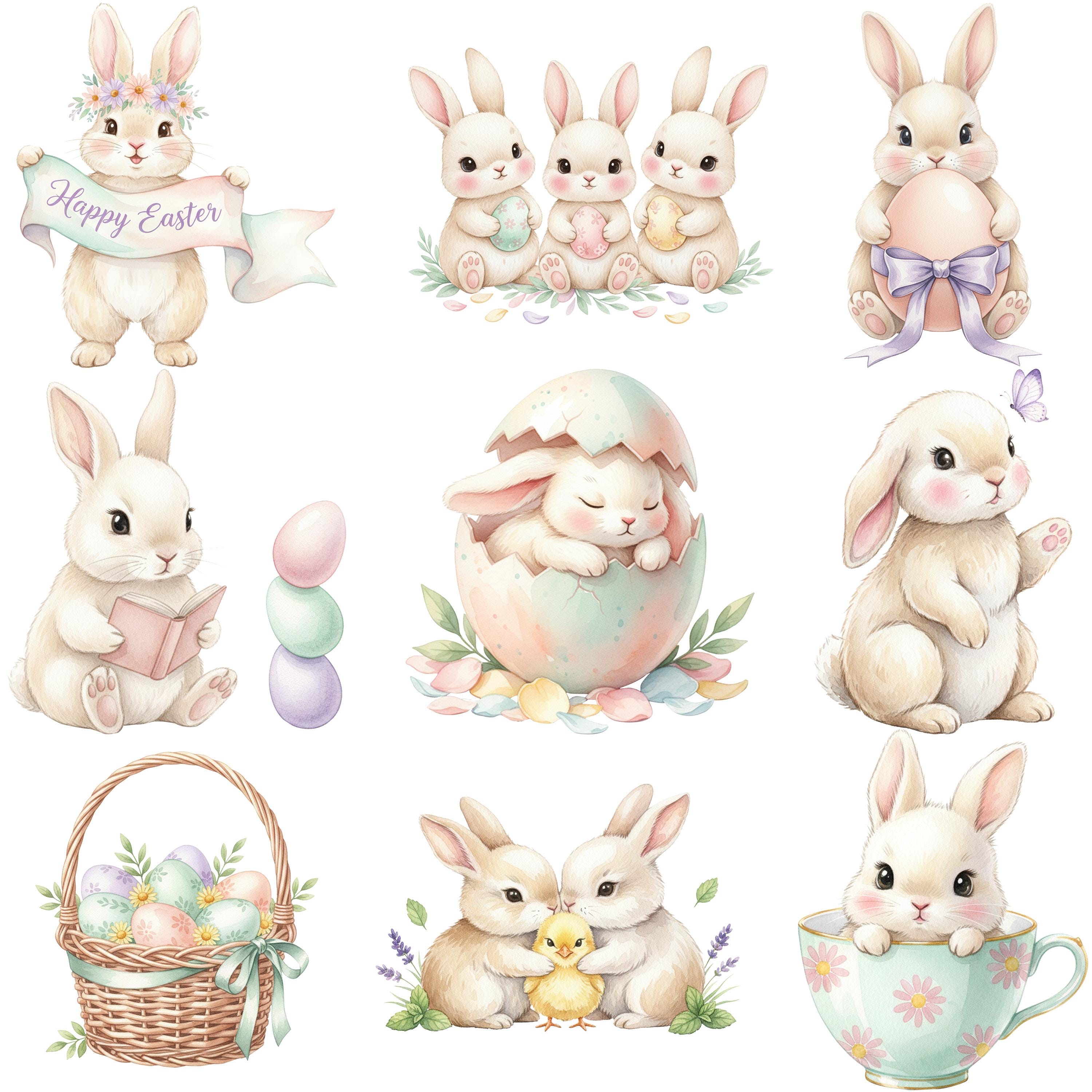 Watercolor Easter Bunny Clipart Bundle, Cute Bunny Pngs, Spring Easter ...