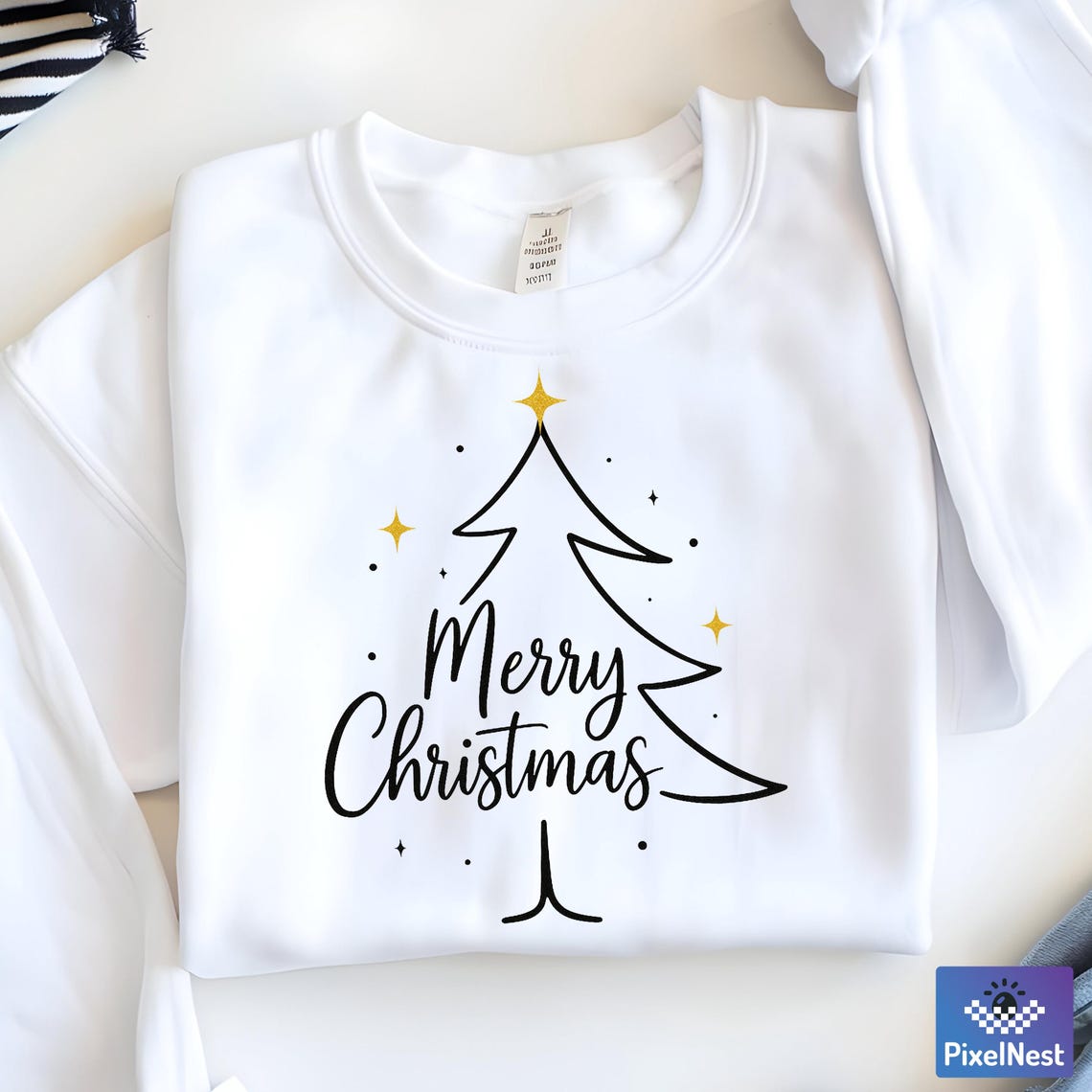 Merry Christmas Tree Gradient Color Print Graphic Sweatshirt main image 0