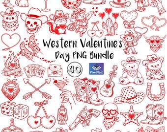 Paquete PNG de San Valentín del Oeste, Clipart de San Valentín de vaqueros, Arte lineal de amor del Oeste dibujado a mano, PNG de San Valentín campestre, Gráficos de San Valentín bonitos