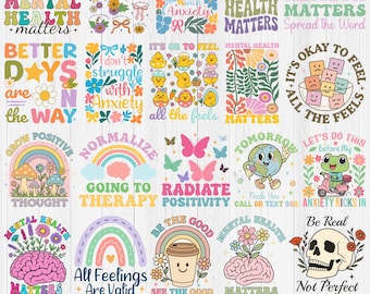 Mental Health Awareness designs, Mental Health Matters T-shirt Svg Bundle, Peace And Kindness Png, Self care SVG T-shirt Digital Design