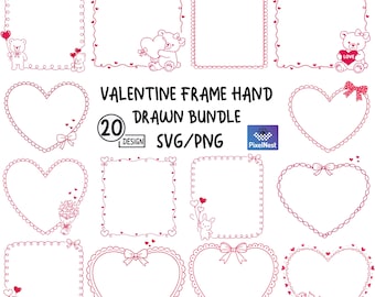 Valentine Frame SVG Bundle, Hand Drawn Heart Frames, Cute Love Border PNG, Romantic Valentine Frames, Commercial Use, Love Borders Svg