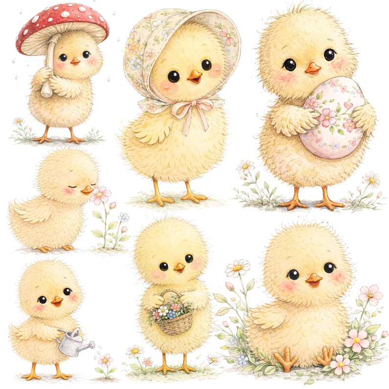 Cute Chicks Watercolor Clipart Bundle, Baby Chick PNG, Easter Chick ...