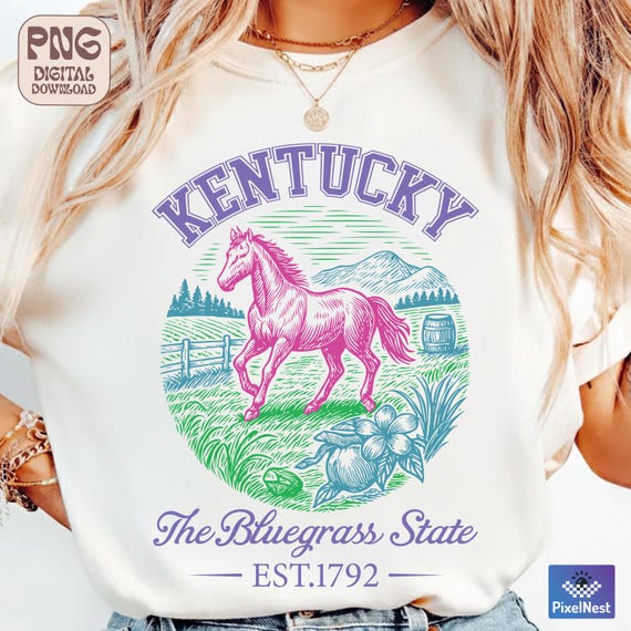 Kentucky State Shirt PNG, Vintage Bluegrass State Horse Clipart, Rustic Kentucky Farm Sublimation, Southern Svg, Retro USA Travel Tshirt Png