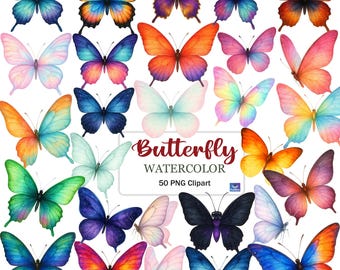 Watercolor Butterfly Bundle, Colorful Butterflies, Butterfly Sublimation, Pastel Butterfly Clipart, Spring Boho Butterfly Wings PNG