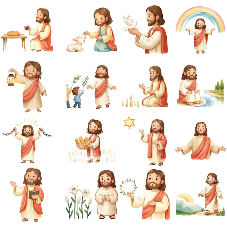 Jesus Watercolor Clipart Bundle, Bible Story Illustration, Jesus Christ ...