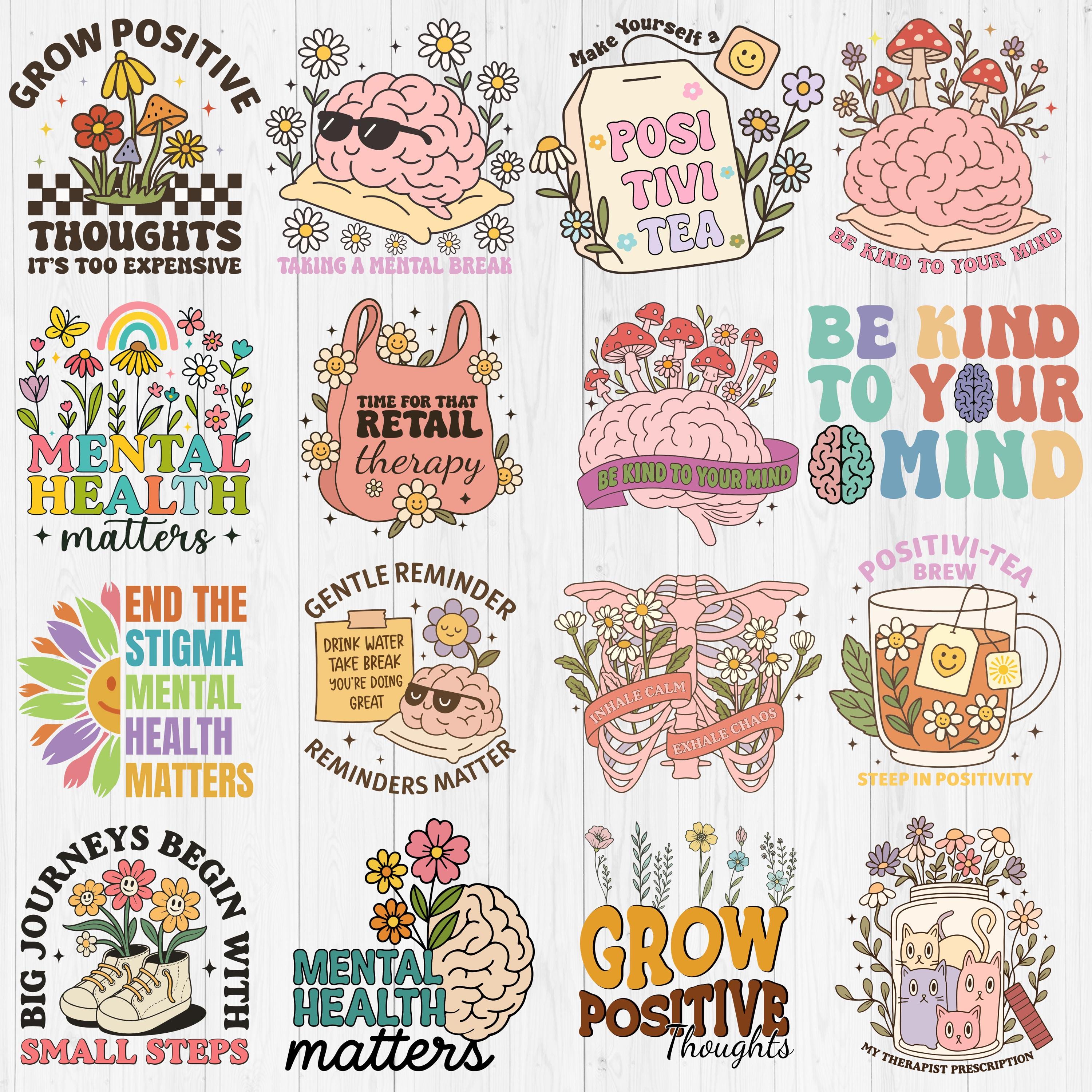 Mental Health SVG PNG Bundle, Mental Health T-shirt Designs Sublimation ...