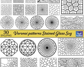Voronoi Pattern SVG Bundle, Stained Glass Mosaic PNG, Abstract Geometric Cell Patterns, Organic Voronoi Line Art Laser Cut, Cricut Designs