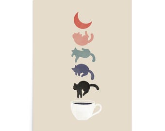 Coffee Cat 12: Night Drip - Art print