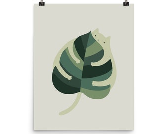 Monstera Cat Hug - Art print