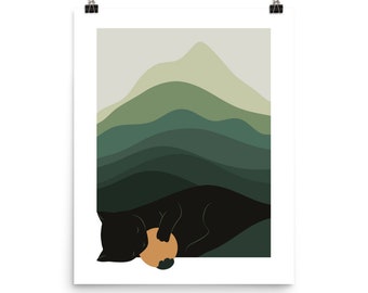 Cat Landscape 8B (Green Version) - Art print