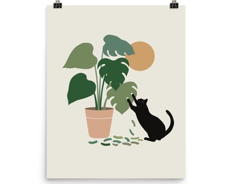 Cat and Plant 13: The Making of Monstera - Art print