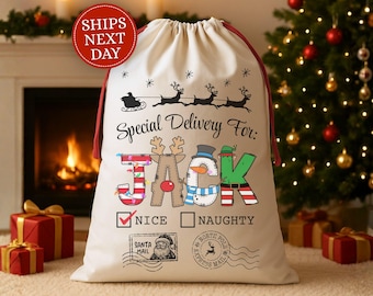 Personalized Santa Sack: Custom Kid's Special Delivery Santa Gift Sack for Christmas Present Bag