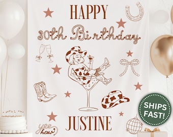Cowgirl Birthday Party Banner, Custom Western Theme Tapestry Decor Cowgirl Birthday Party for Cowgirl Birthday Party Banner (PPE0066)