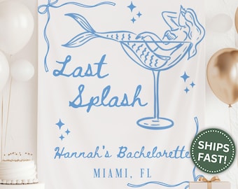 Last Splash Before the Veil Banner, Custom Pool Party Tapestry Backdrop for Bachelorette Party for Bride to Be Summer Last Splash (PPE0113)
