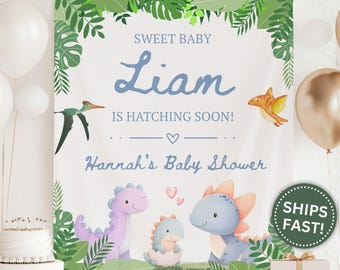 Dinosaur Baby Shower Banner, Custom Baby Shower Dino Party Tapestry for New Mom Baby Shower Banner for Dinosaur Theme Baby Shower (PPE0028)