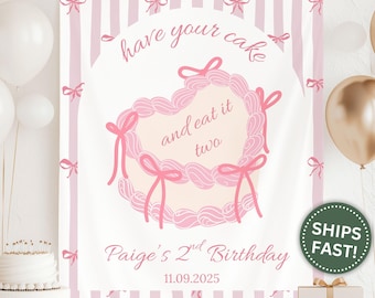 2nd Birthday Girls Banner, Custom Have Your Cake And Eat It Two Second Birthday Backdrop Girls Birthday Cake Eat It Two Tapestry (PPE0145)
