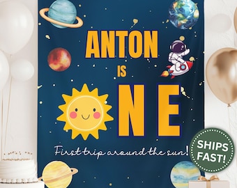 First Birthday Baby Banner, Custom 1st Birthday A Trip Around the Sun Tapestry for Baby's First Birthday Backdrop First Birthday (PPE0014)