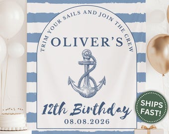 Nautical Theme Birthday Banner, Custom Join the Crew Tapestry Banner for Nautical Theme Birthday Party Banner Sailor Birthday Boy (PPE0185)