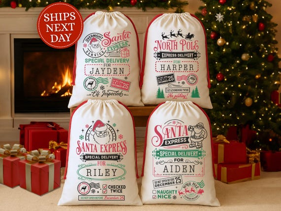 Custom Santa Sack: Personalized Kid's Gift Bag for Christmas Presents Santa Express