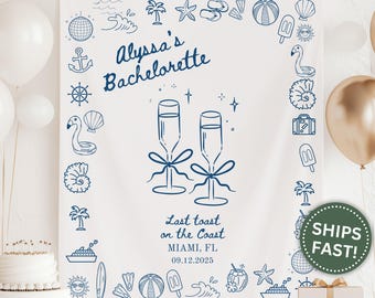 Last Toast on the Coast Banner, Bachelorette Party Banner for Beach or Coastal Theme Custom Name Banner Decor Bachelorette Party (PPE0001)