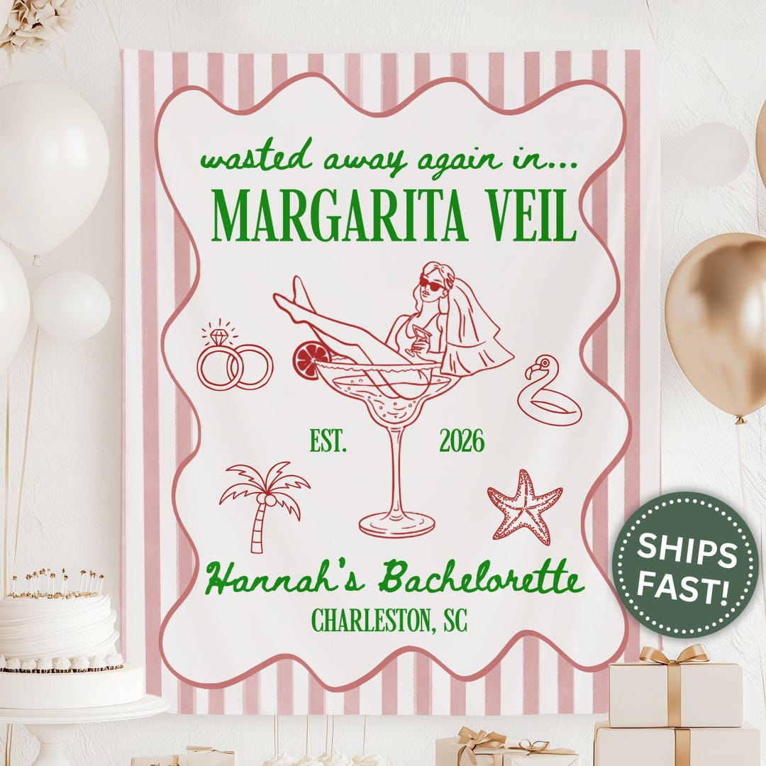 Wasted Away in Margarita Veil, Custom Bachelorette Party Tapestry Decor ...