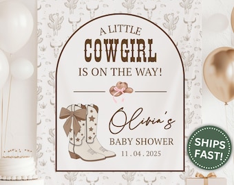 Cowgirl Baby Shower Banner, Custom Baby Shower Tapestry Decor for Baby Shower Party New Parents Cowgirl Theme Baby Shower Banner (PPE0098)